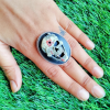 Hand Painted Resin Skull Bone Cameo Ring 925 Sterling Silver Ring-108