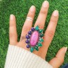 Pink Moonstone,Onyx Laps Ring RING-778