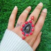 Rainbow Obsidian.Coral Ring RING-837