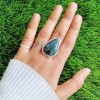 Pear Shape Moss Agate Ring Ring-404