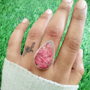 925 Sterling silver jewelry with semi precious stones Thulite RING-1043