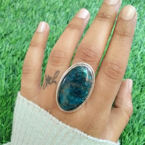 925 Sterling silver jewelry with semi precious stones Apatite RING-1046
