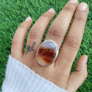925 Sterling silver jewelry with semi precious stones Agate RING-1087