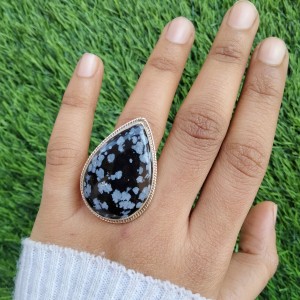 925 Sterling silver jewelry with semi precious stones Obsidian RING-1089