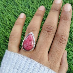 925 Sterling silver jewelry with semi precious stones Thulite RING-1112