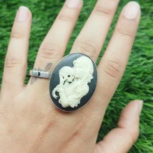 925 Sterling silver jewelry with semi precious stones Cameo Ring RING-112