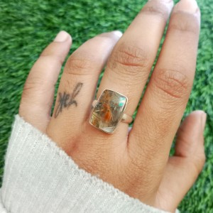 925 Sterling silver jewelry with semi precious stones Rutilated Quartz  RING-1165