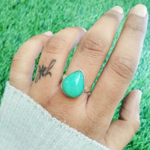 925 Sterling silver jewelry with semi precious stones Chrysoprase RING-1168