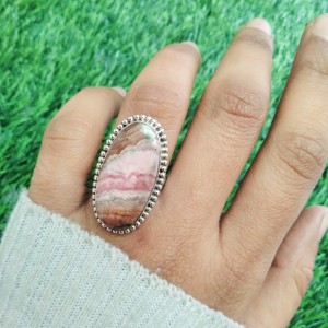 925 Sterling silver jewelry with semi precious stones Rhodochrosite RING-1171