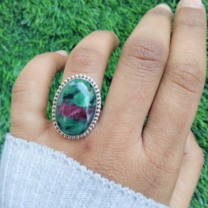 925 Sterling silver jewelry with semi precious stones Ruby Zoisite RING-1192