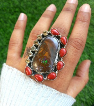 925 Sterling silver jewelry with semi precious stones Boulder Opal RING-1201