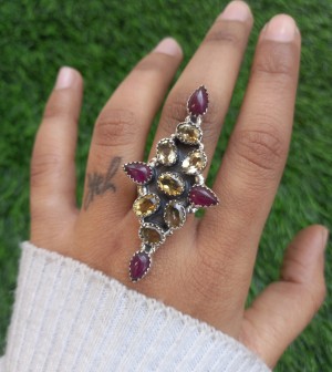 925 Sterling silver jewelry with semi precious stones Citrine RING-1215