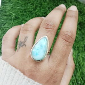 925 Sterling silver jewelry with semi precious stones Larimar RING-1243