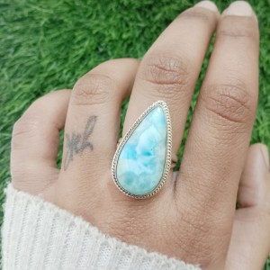 925 Sterling silver jewelry with semi precious stones Larimar RING-1244