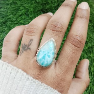 925 Sterling silver jewelry with semi precious stones Larimar RING-1245
