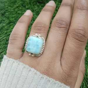 925 Sterling silver jewelry with semi precious stones Larimar RING-1247