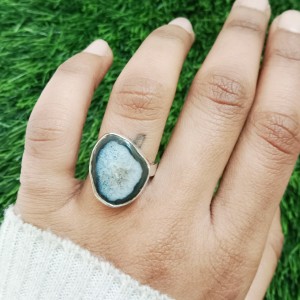 925 Sterling silver jewelry with semi precious stones Agate RING-1255