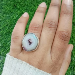 925 Sterling silver jewelry with semi precious stones Agate RING-1257