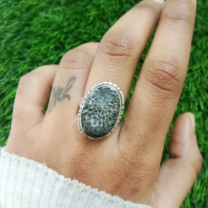 925 Sterling silver jewelry with semi precious stones Stingray Coral RING-1260