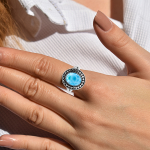 925 Sterling silver jewelry with semi precious stones Larimar Ring RING-1344