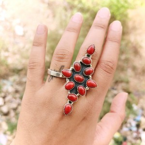 925 Sterling silver jewelry with semi precious stones Red Coral Ring RING-1504