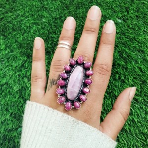 925 Sterling silver jewelry with semi precious stones Kunzite RING-762