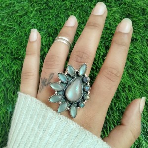 925 Sterling silver jewelry with semi precious stones Moonstone RING-807