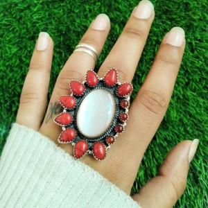 925 Sterling silver jewelry with semi precious stones Moonstone RING-808