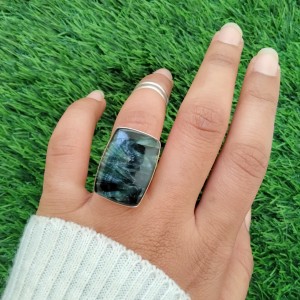 925 Sterling silver jewelry with semi precious stones Seraphinite  RING-877