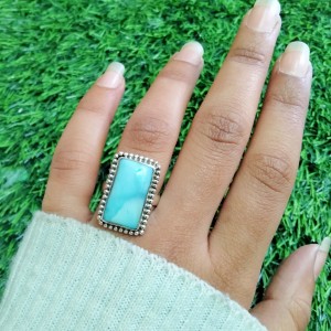 925 Sterling silver jewelry with semi precious stones Larimar RING-895