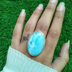 925 Sterling silver jewelry with semi precious stones Larimar RING-907
