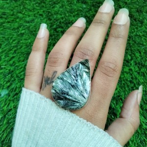 925 Sterling silver jewelry with semi precious stones Seraphinite RING-921