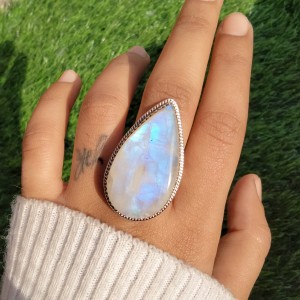 925 Sterling silver jewelry with semi precious stones Moonstone RING-930