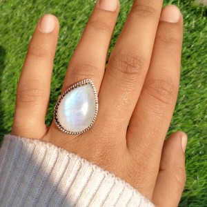 925 Sterling silver jewelry with semi precious stones Moonstone RING-932