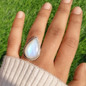 925 Sterling silver jewelry with semi precious stones Moonstone RING-935