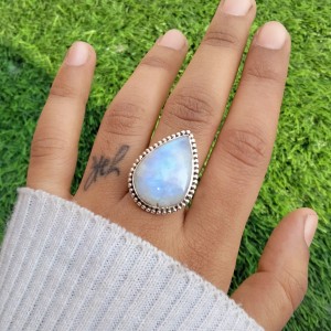 925 Sterling silver jewelry with semi precious stones Moonstone RING-942