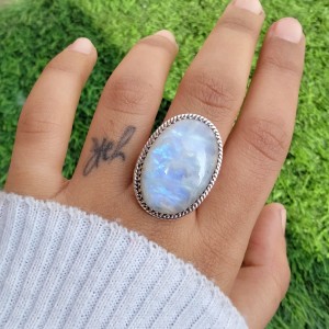 925 Sterling silver jewelry with semi precious stones Moonstone RING-947