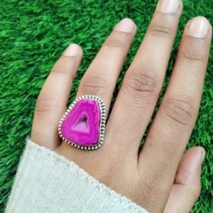 925 Sterling silver jewelry with semi precious stones Agate RING-983