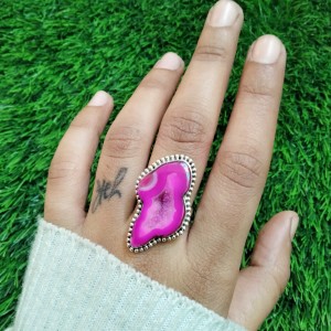 925 Sterling silver jewelry with semi precious stones Agate RING-984