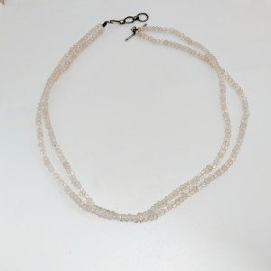925 sterling silver bead with toggle 2  Line Strand Rose Quartz Beads Necklace