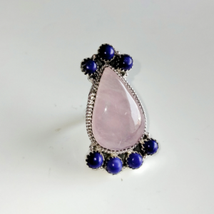 925 Sterling silver Rose Quartz Ring/Lapis Lazuli Ring (Ring-155)