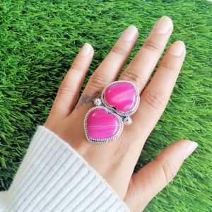 925 Sterling Silver Agate Ring (Ring-498)