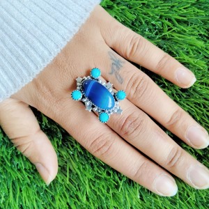 925 Sterling Silver Agate Ring (Ring-522)