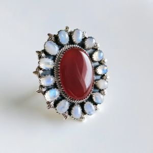 925 Sterling silver Red onyx /Moonstone Ring (Ring-72)