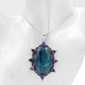 Purple Labradorite,Amethyst Pendant