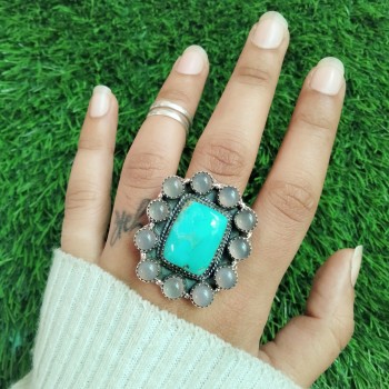 925 Sterling silver jewelry with semi precious stones Turquoise RING-796