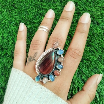 925 Sterling silver jewelry with semi precious stones Tiger Eye RING-803