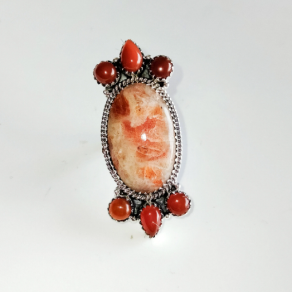 Sunstone and Red Onyx Ring 925 Sterling Silver Ring-156