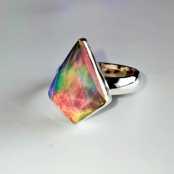 925 Sterling Silver Fancy Shape Aurora Opal Ring MJ_SKU_183