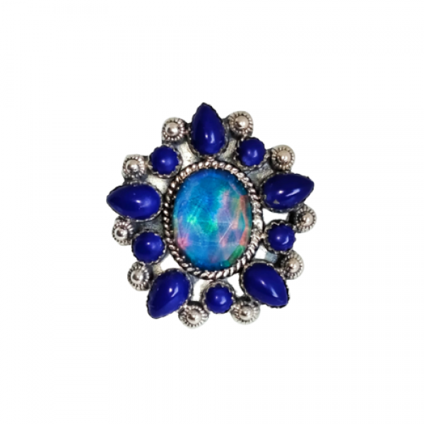 Aurora Opal and Lapis Lazuli Ring 925 Sterling Silver MJ_SKU_214